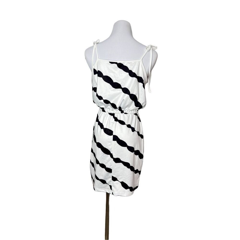 Emery Rose Sleeveless White Black Striped Tie Shoulders Jersey Dress Small NWT